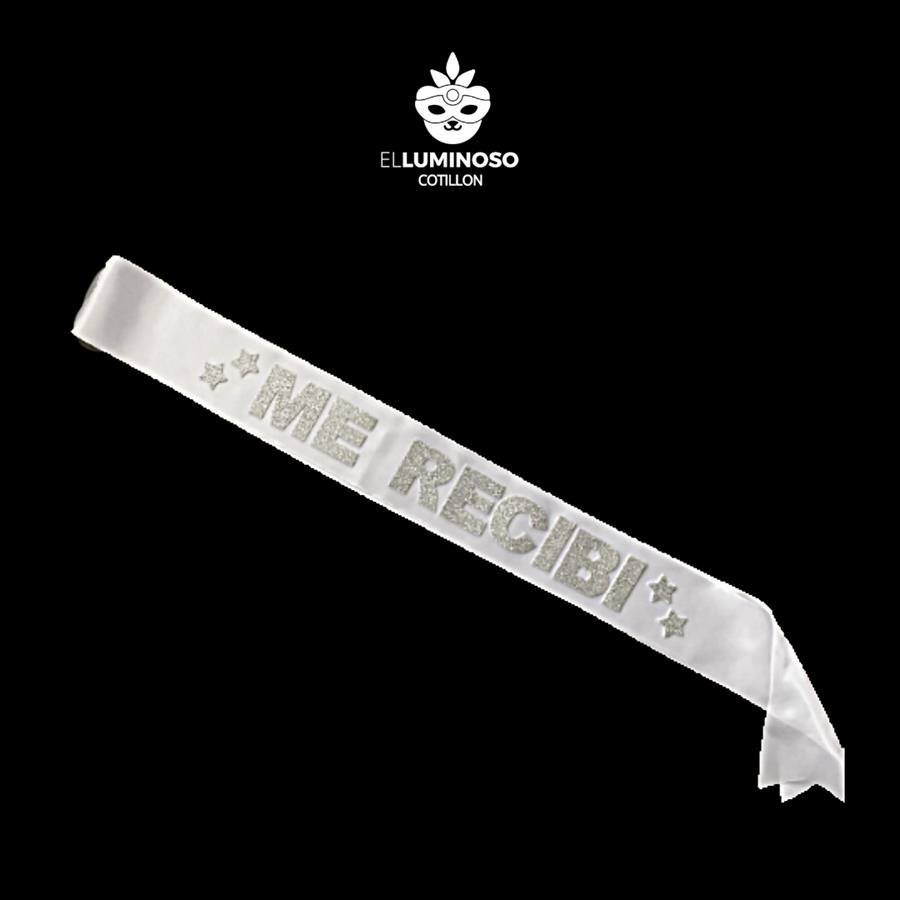 BANDA ME RECIBI BLANCA LETRAS PLATEADAS