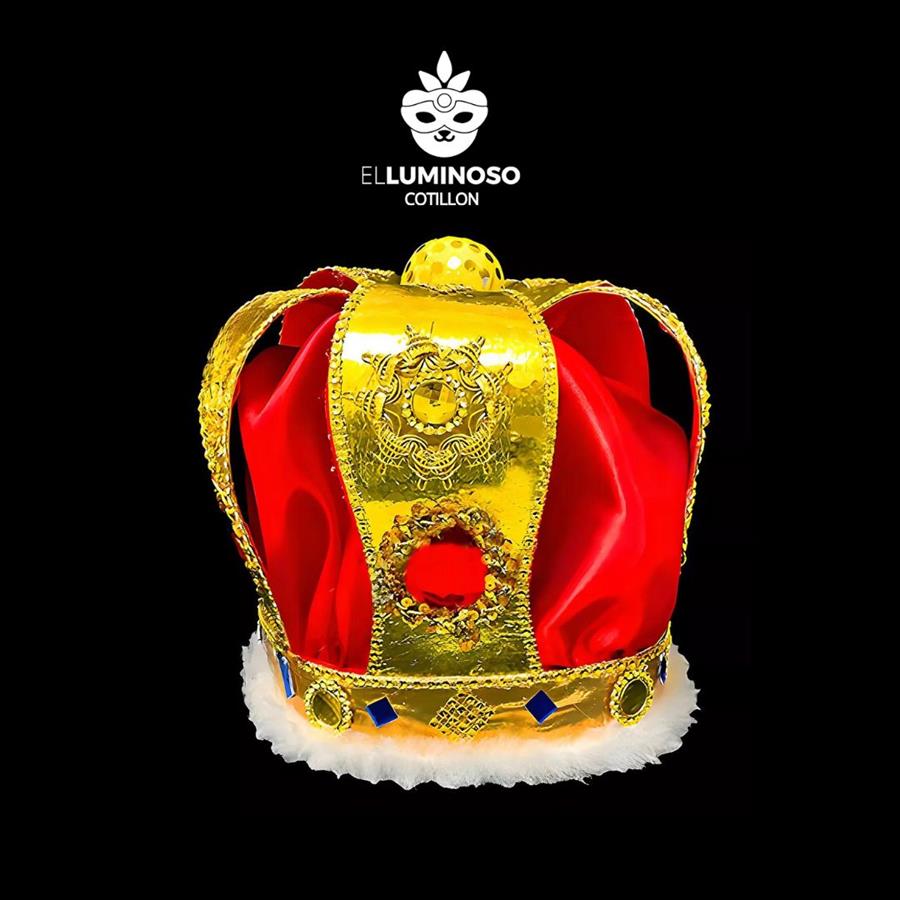 CORONA REY LUJO POMPON LED DORADO