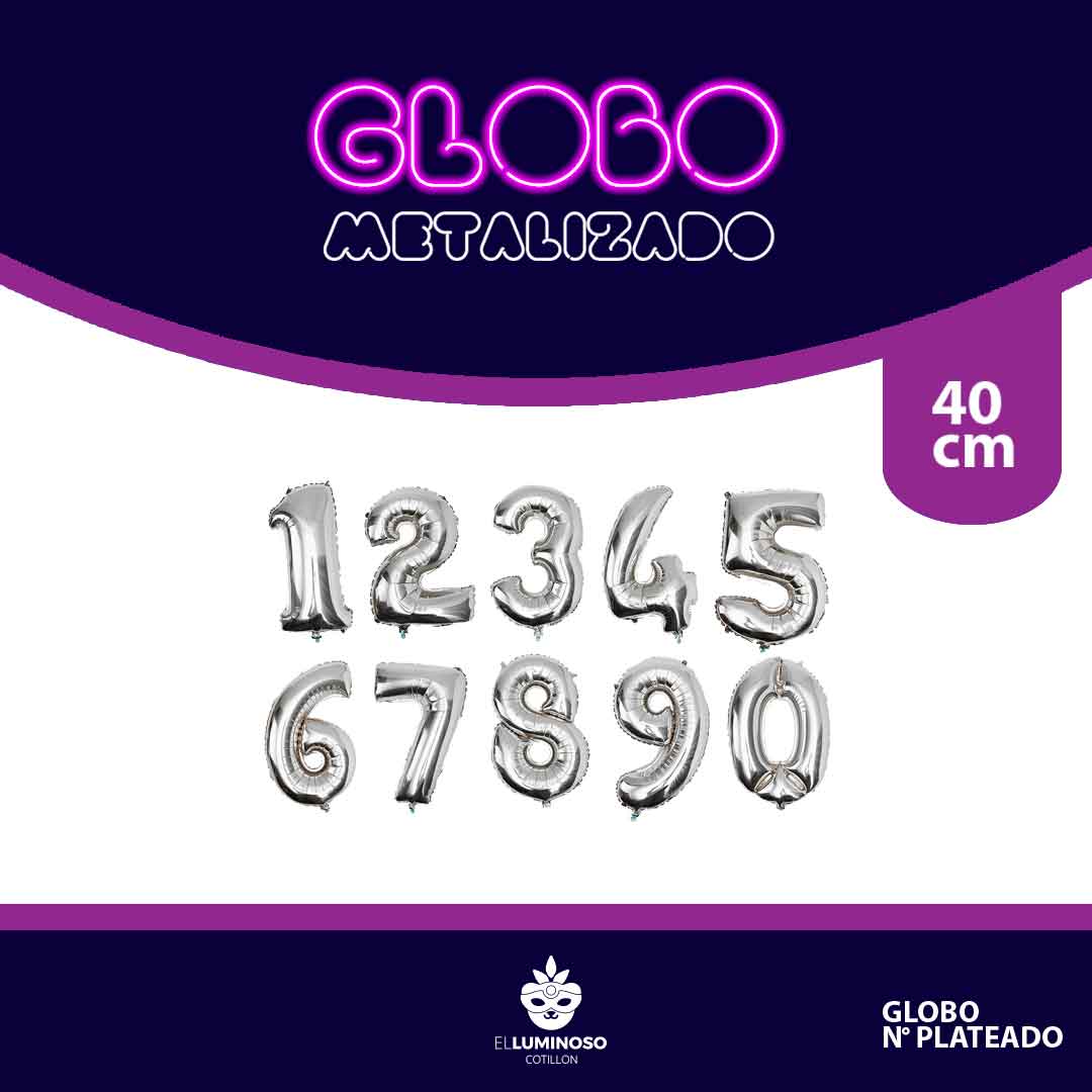 GLOBO NUMERO PLATEADO CHICO 40 CM