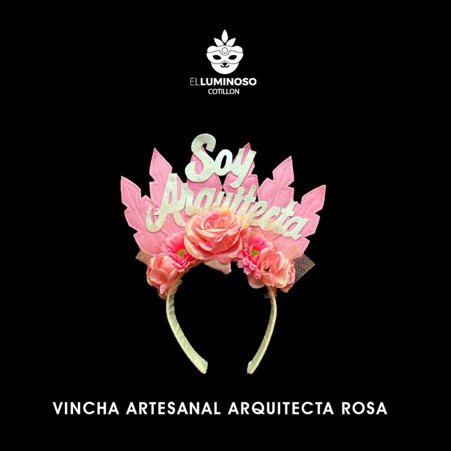 VINCHA ARTESANAL PLUMAS ARQUITECTA ROSA