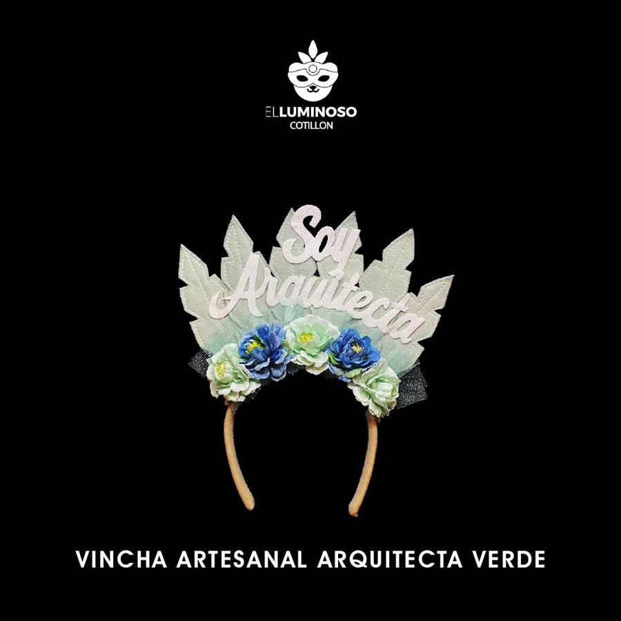 VINCHA ARTESANAL PLUMAS ARQUITECTA VERDE