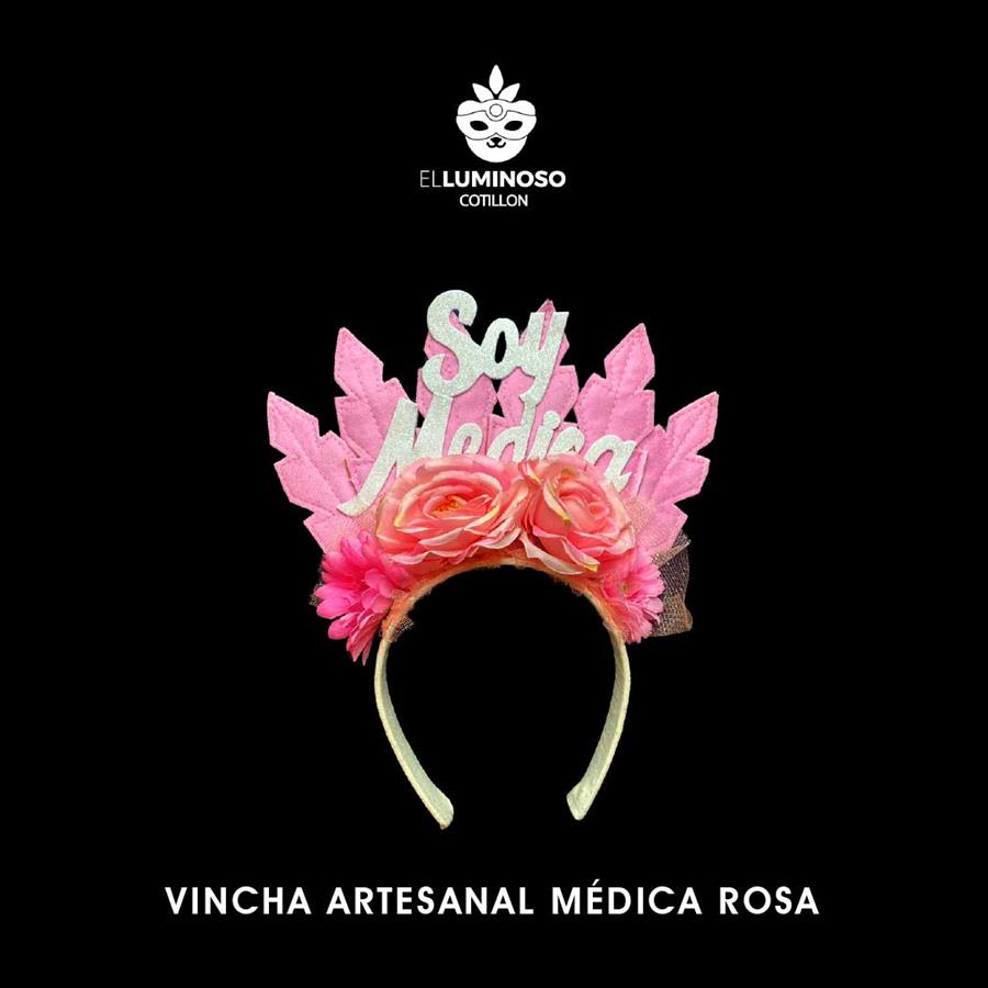 VINCHA ARTESANAL PLUMAS MEDICA ROSA
