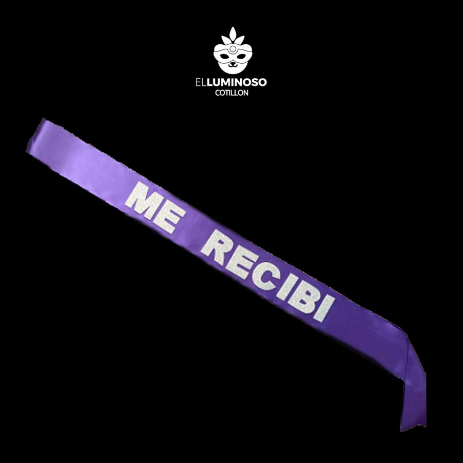 BANDA ME RECIBI VIOLETA LETRAS PLATEADA