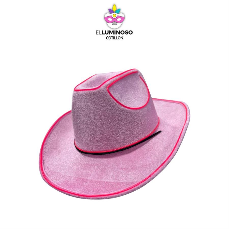 SOMBRERO COWBOY TERCIOPELO HILO LED ROSA