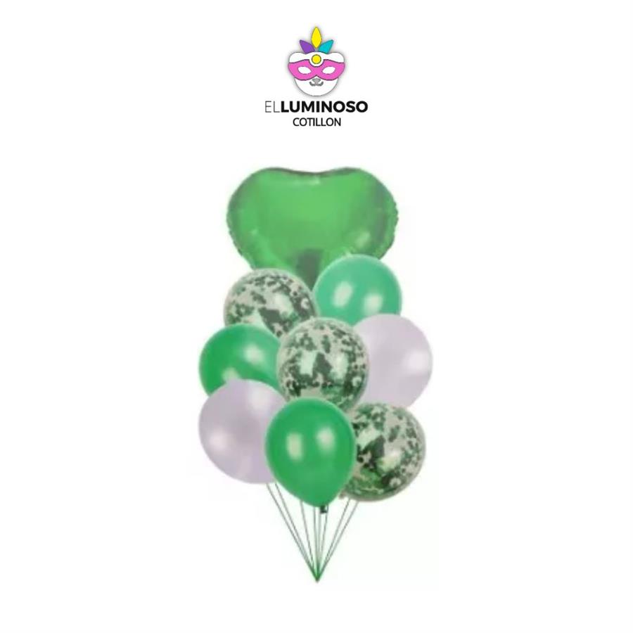 KIT 9 GLOBOS C/CORAZON VERDE