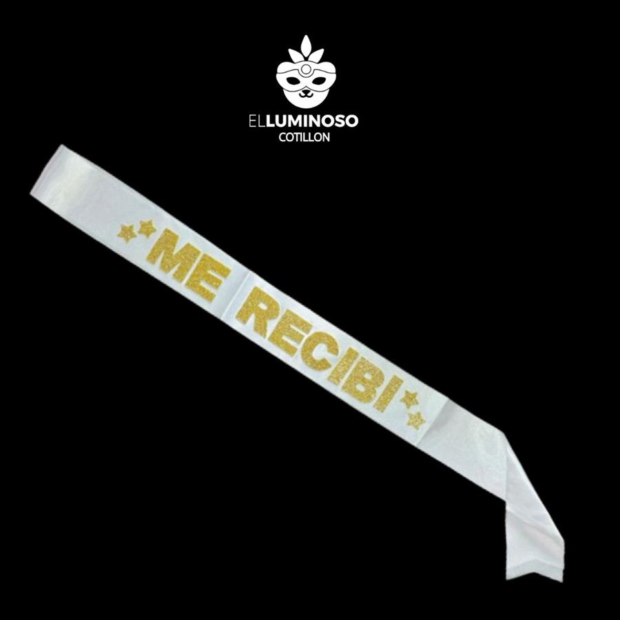 BANDA ME RECIBI BLANCA LETRAS DORADO