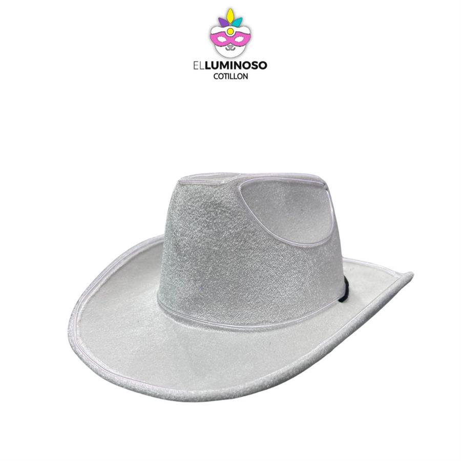 SOMBRERO COWBOY TERCIOPELO HILO LED BLANCO