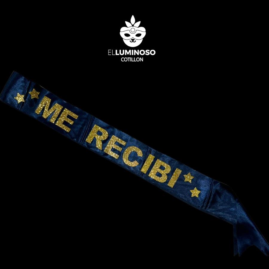 BANDA ME RECIBI AZUL LETRAS DORADAS