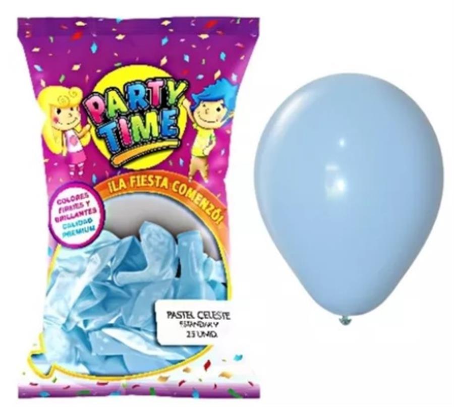 GLOBO 9P PARTY TIME PASTEL CELESTE X25