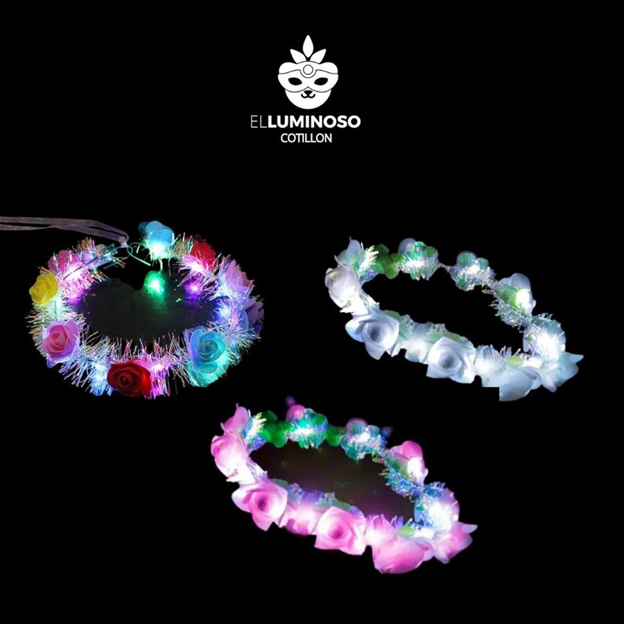 VINCHA CORONA FLORES LED SURTIDAS ACC134 X6