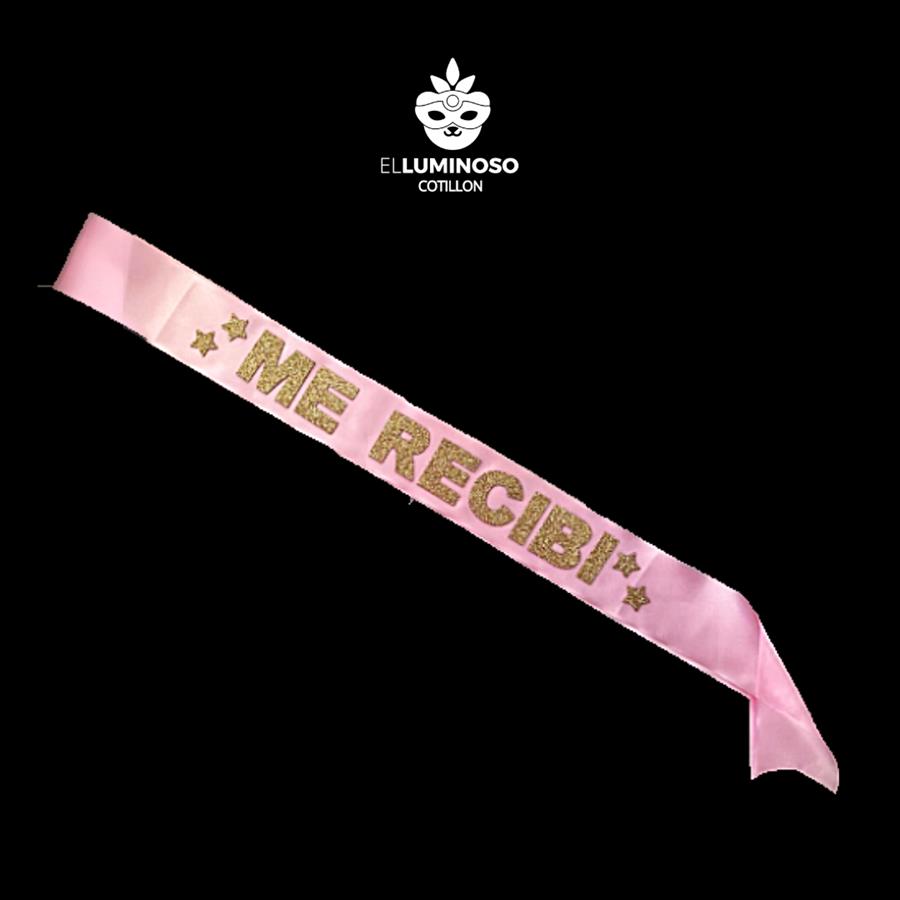 BANDA ME RECIBI ROSA LETRAS ROSA GOLD