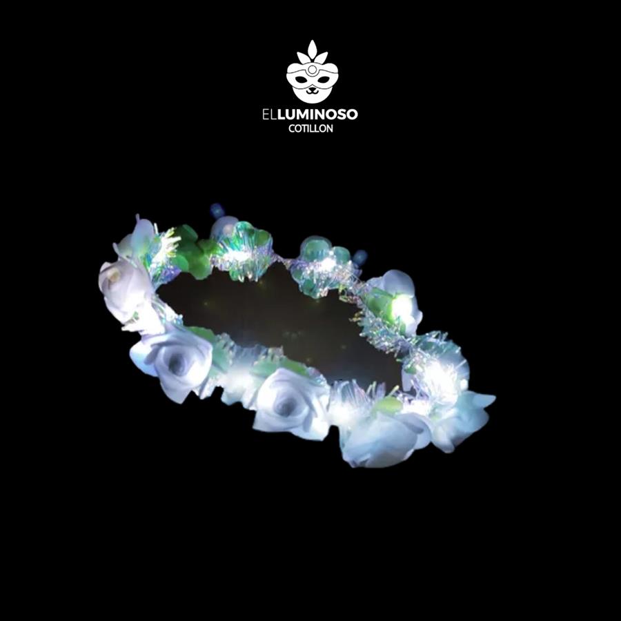 VINCHA CORONA FLORES LED BLANCAS ACC134