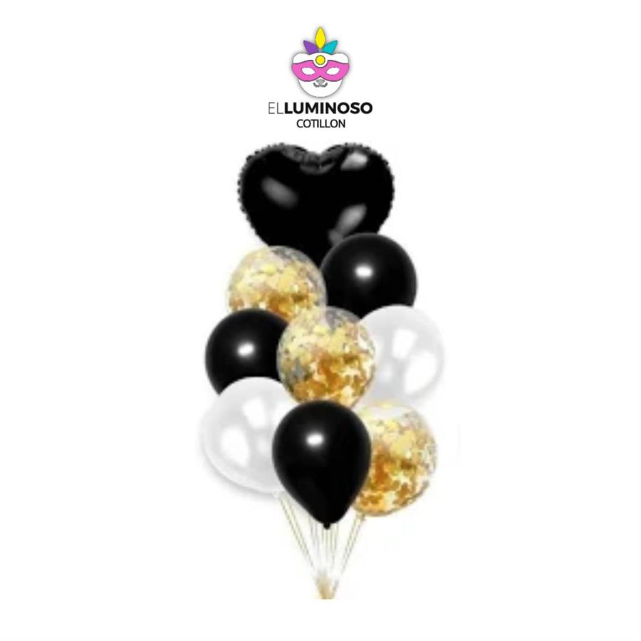 KIT 9 GLOBOS C/CORAZON NEGRO