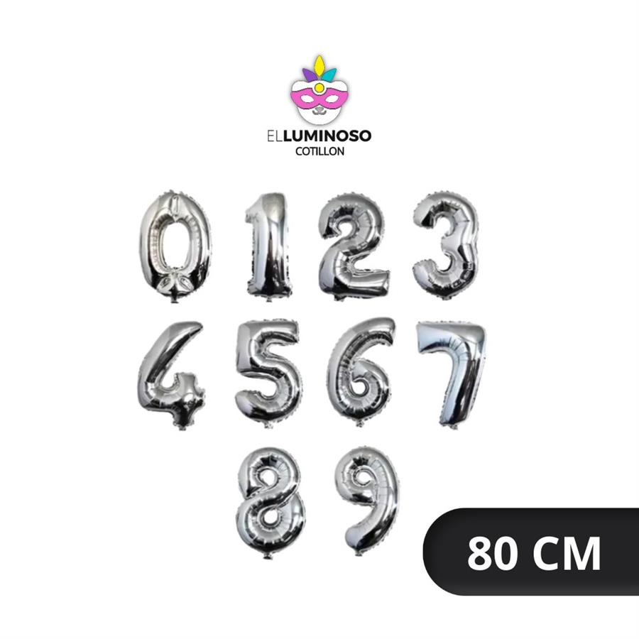 GLOBO NUMERO MEDIANO PLATEADO 32P 80CM