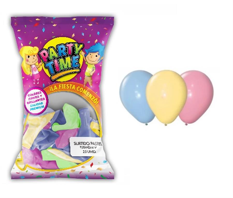 GLOBO 9P PARTY TIME PASTEL MULTICOLOR X25