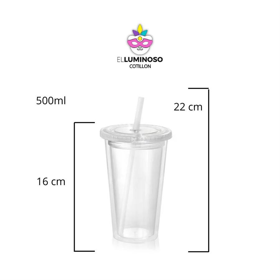 VASO ACRILICO 500ML CON TAPA Y SORBETE