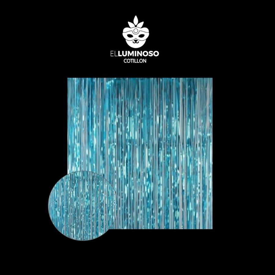 CORTINA METALIZADA HOLOGRAFICA CELESTE