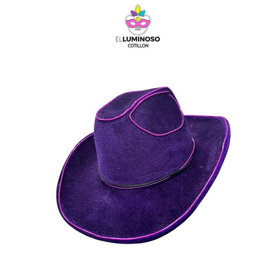 SOMBRERO COWBOY TERCIOPELO HILO LED VIOLETA