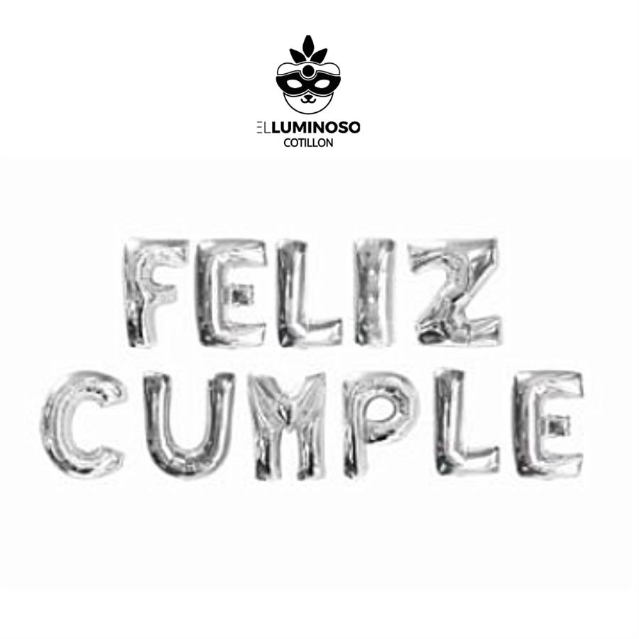 GLOBO METALIZADO FELIZ CUMPLEAÑOS LETRAS PLATEADO 40CM