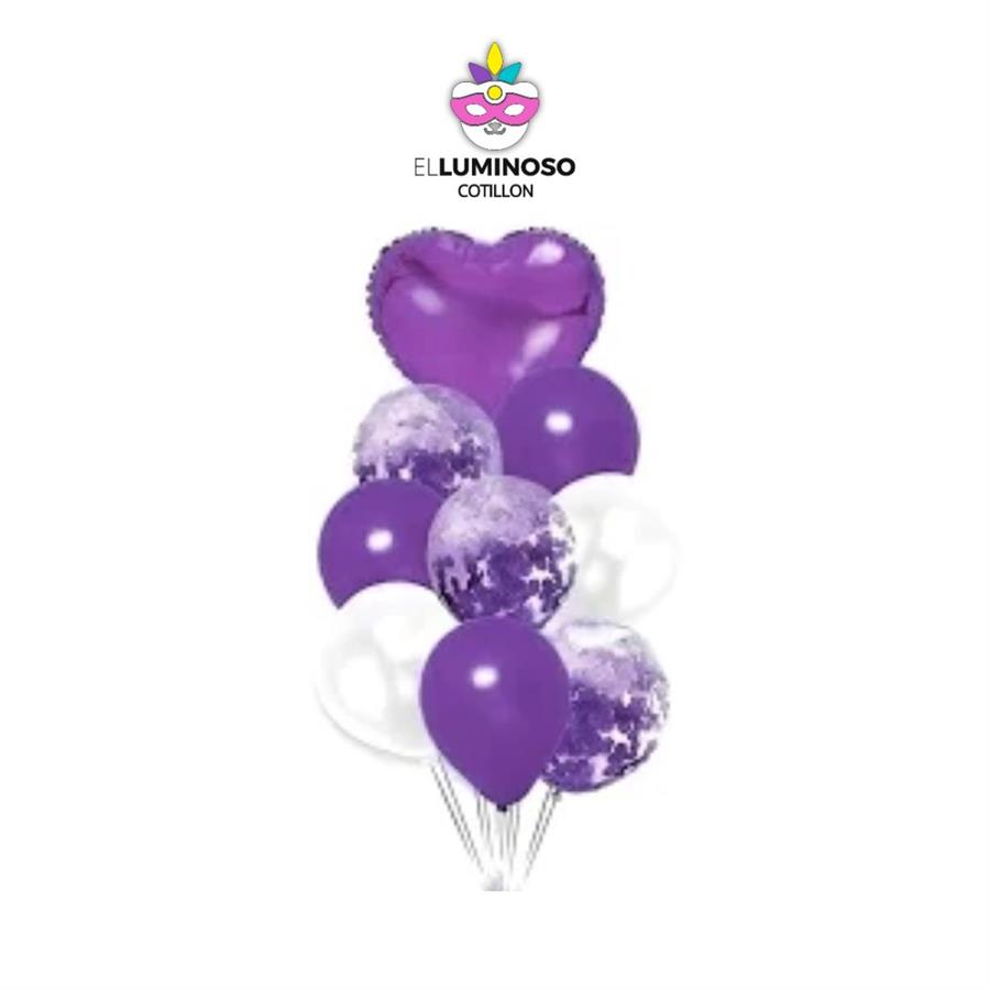 KIT 9 GLOBOS C/CORAZON VIOLETA