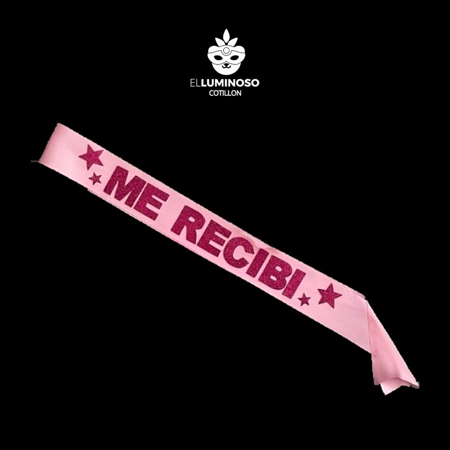 BANDA ME RECIBI BLANCA LETRAS FUCSIA