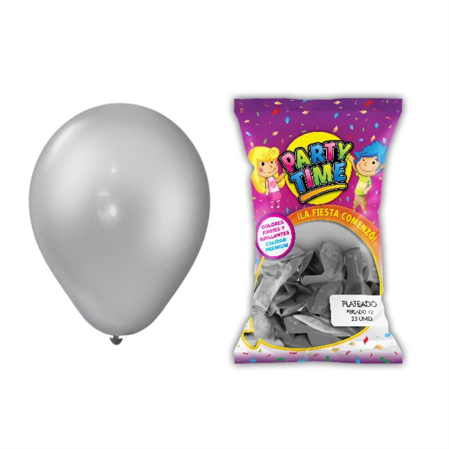 GLOBO 12P PARTY TIME PLATEADO X25