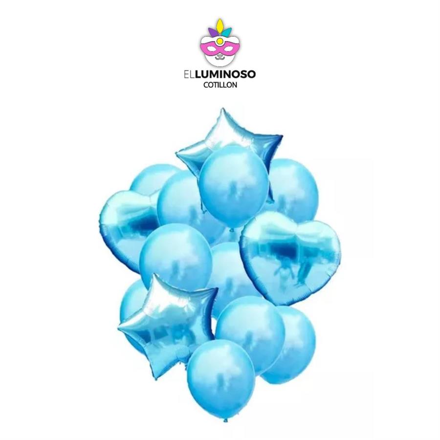 KIT 14 GLOBOS CELESTE