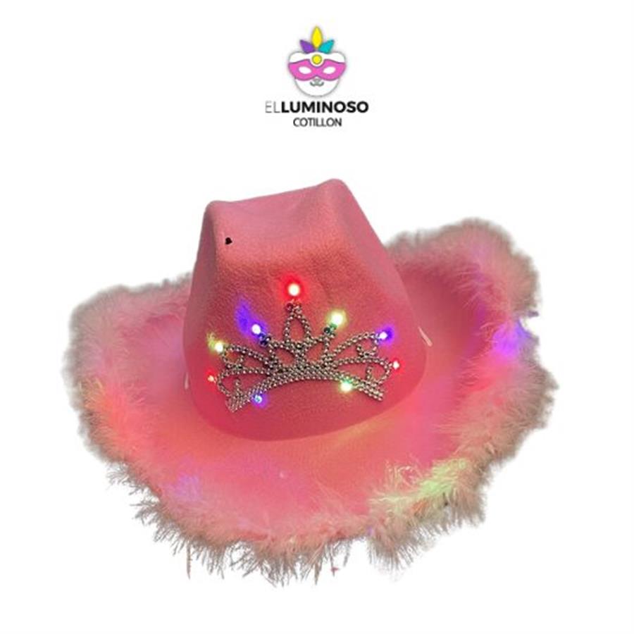 SOMBRERO COWBOY LED CORONA PLUMAS ROSA YW19-220
