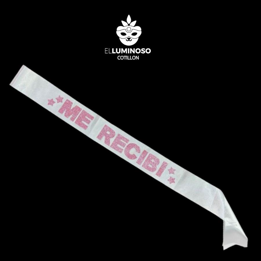 BANDA ME RECIBI BLANCA LETRAS ROSA