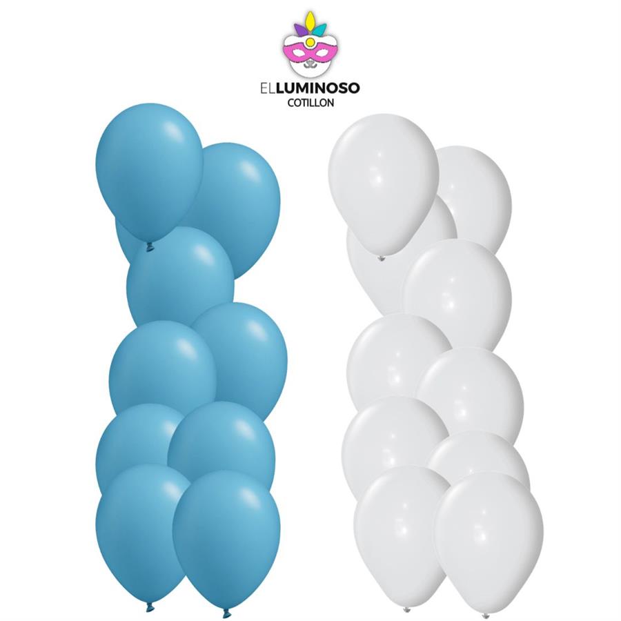 GLOBOS ARGENTINA 9P 20PCS CELESTE Y BLANCO