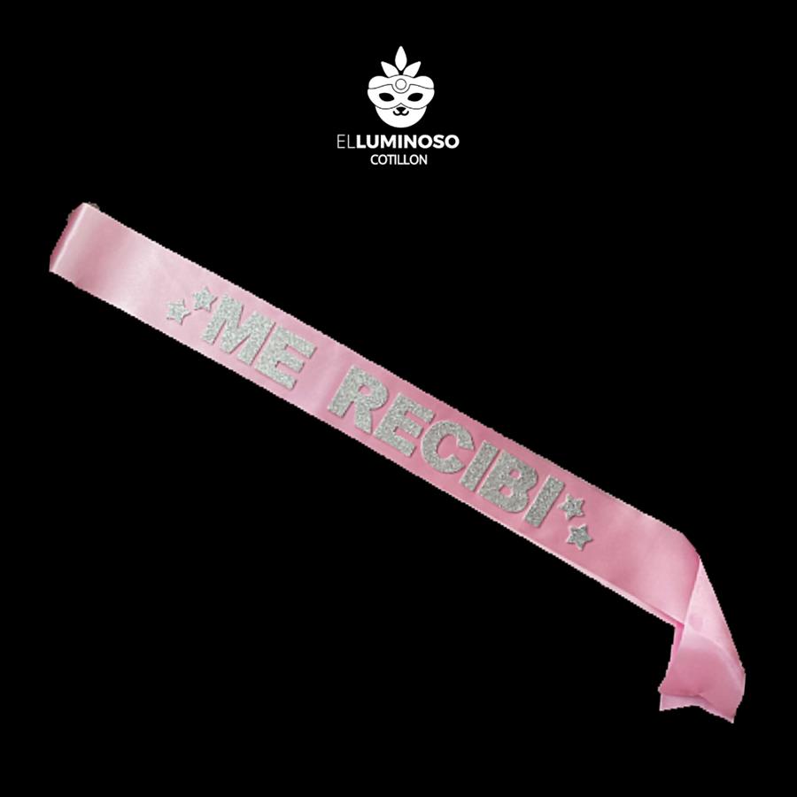 BANDA ME RECIBI ROSA LETRAS PLATEADA