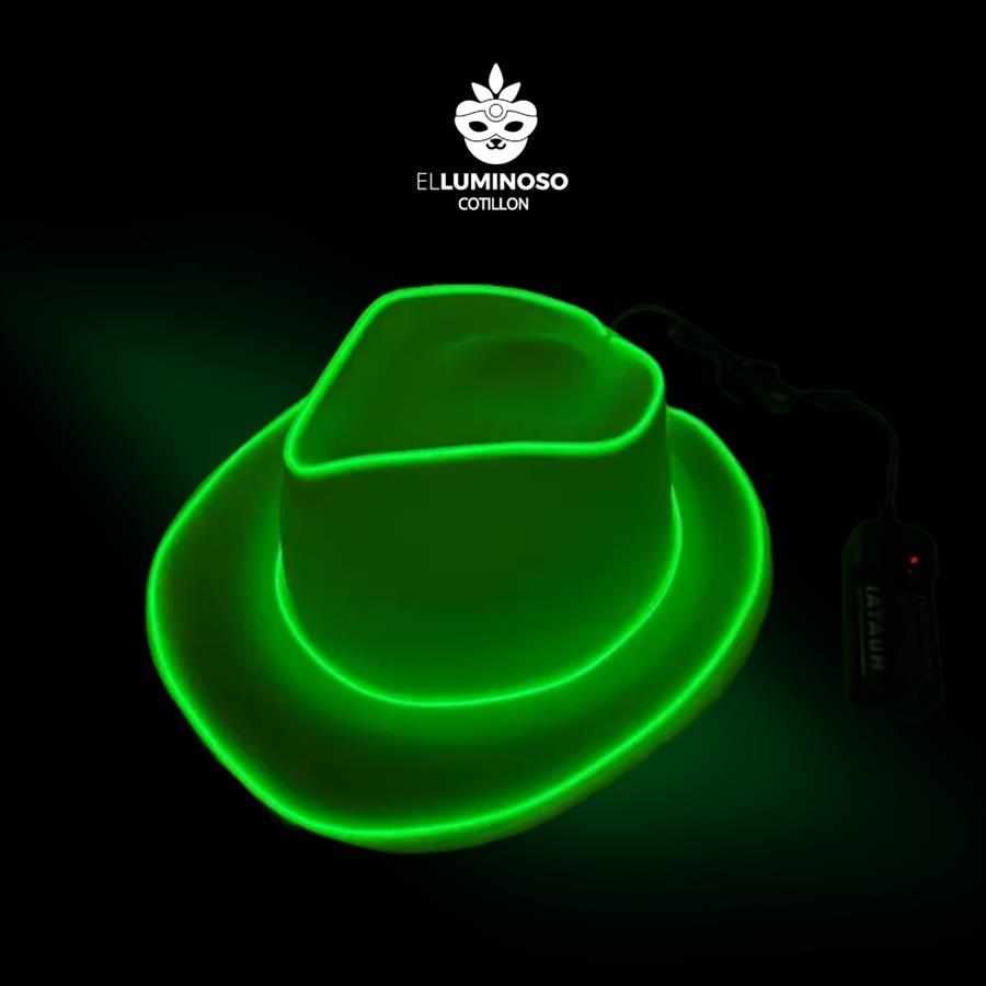 SOMBRERO COWBOY PLASTICO VERDE LED