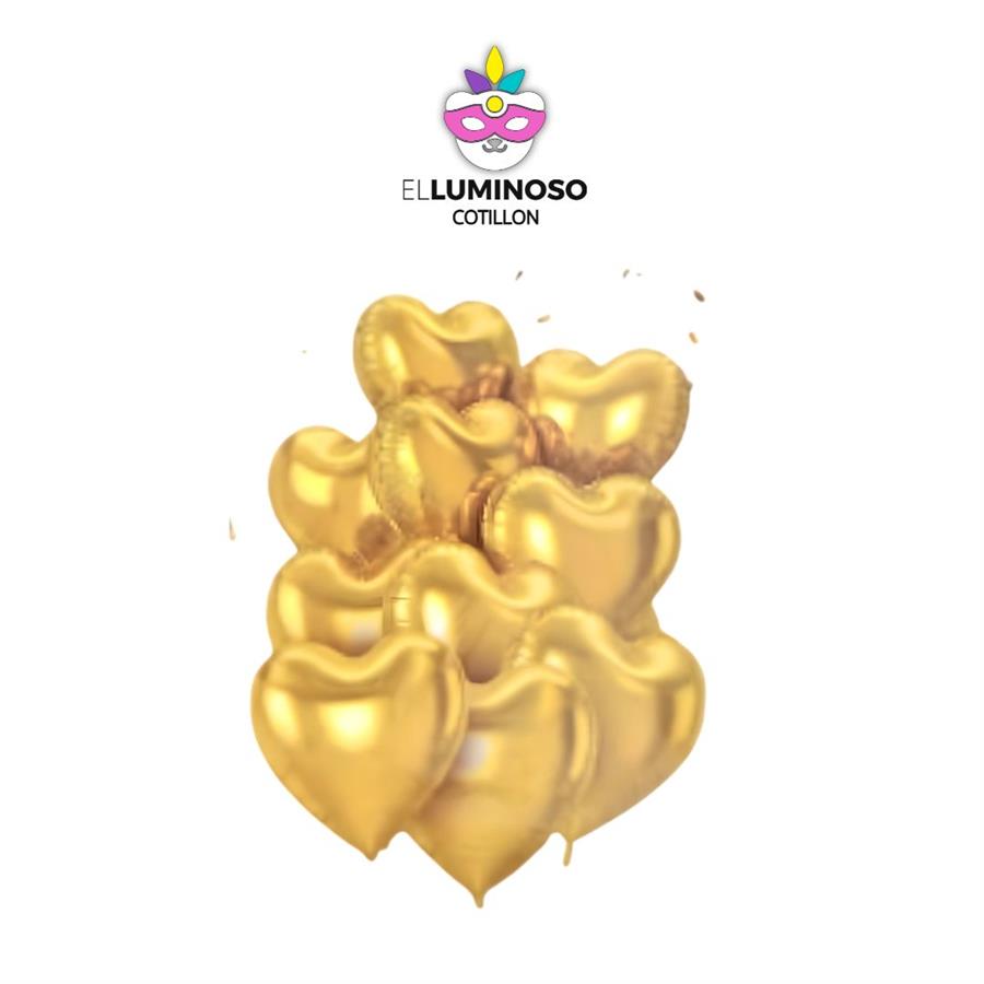KIT 10 GLOBOS CORAZON DORADO DE 40CM