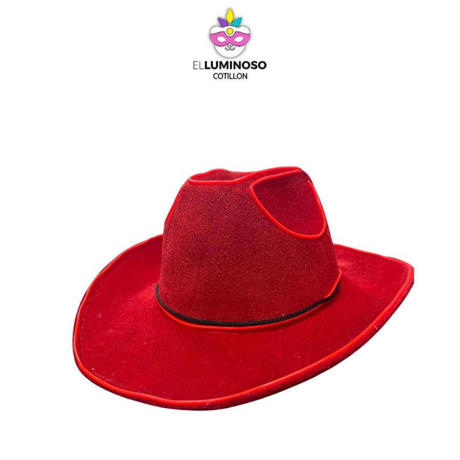 SOMBRERO COWBOY TERCIOPELO HILO LED ROJO