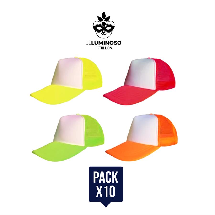 GORRA TRUCKER FLUO Y BLANCO X10 UNIDADES